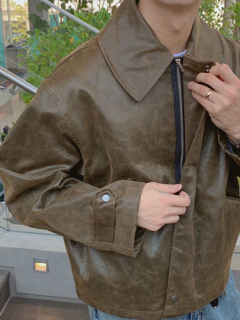 Bell Crack Leather Crop Jacket (3color)