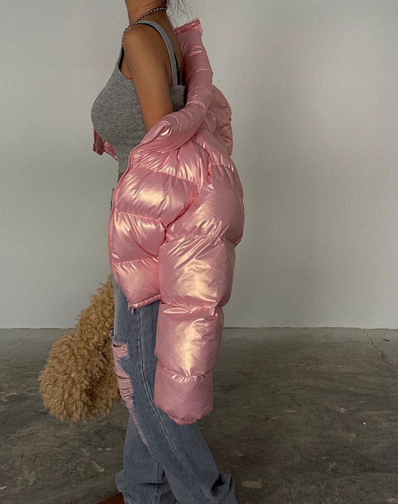 Heart hologram wellon short padded coat