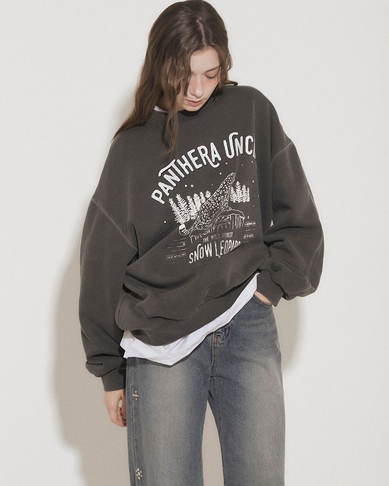 SNOW LEOPARD PRINT SWEATSHIRT [brushed] [BLACK]