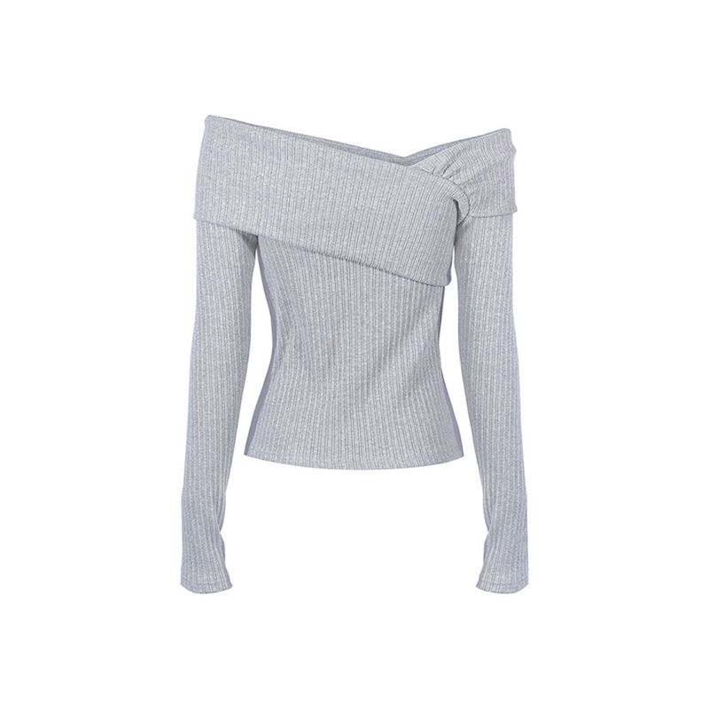 UNBALANCED OFF-SHOULDER TOP_Melange Gray