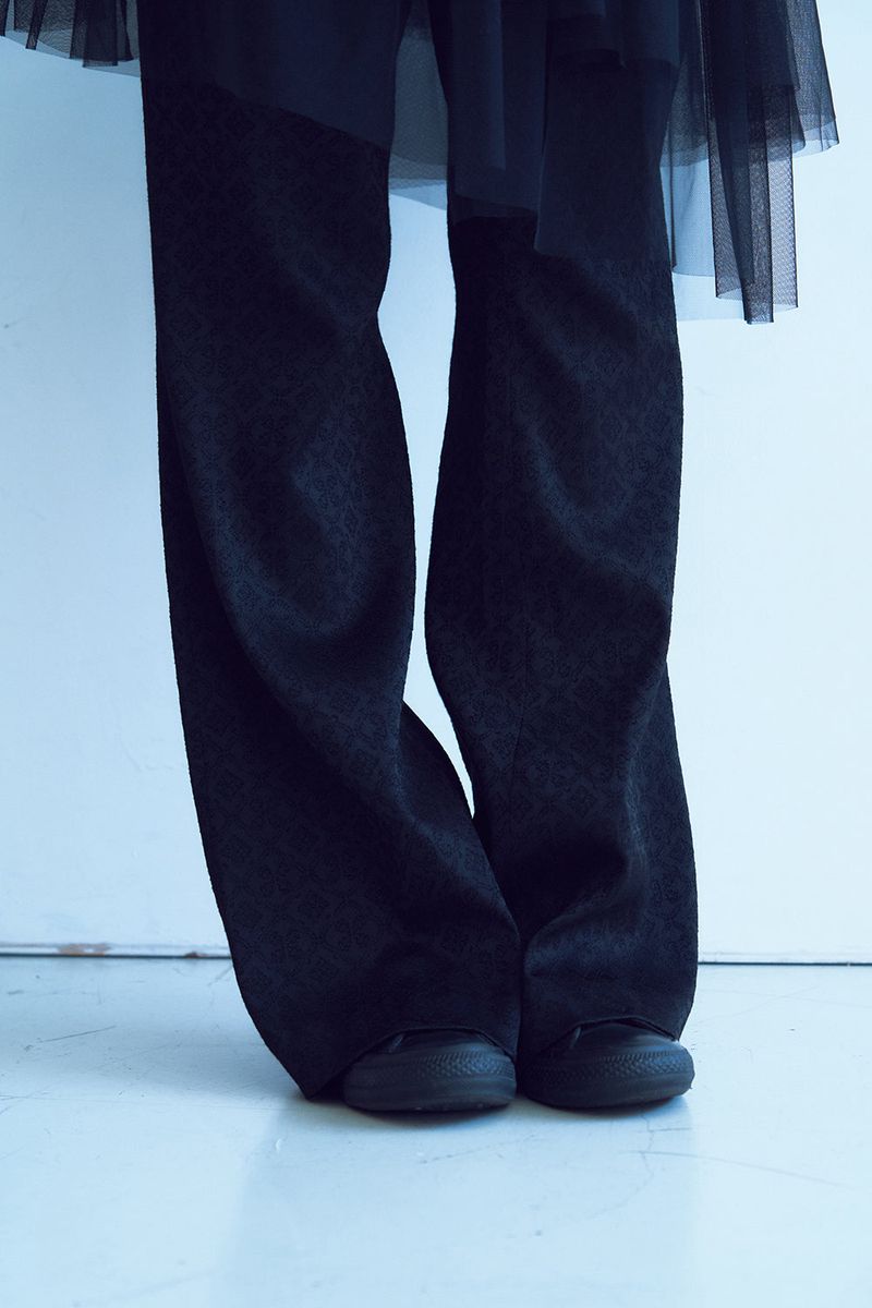 antique jacquard bootscut pants_black