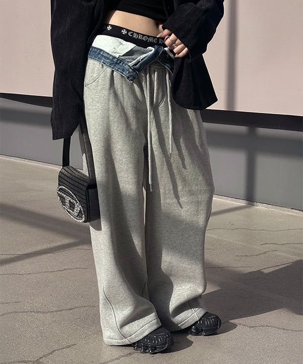MUZESEOUL（ミューズソウル）の「Denim layered sweat pants(2color)（Pants）」