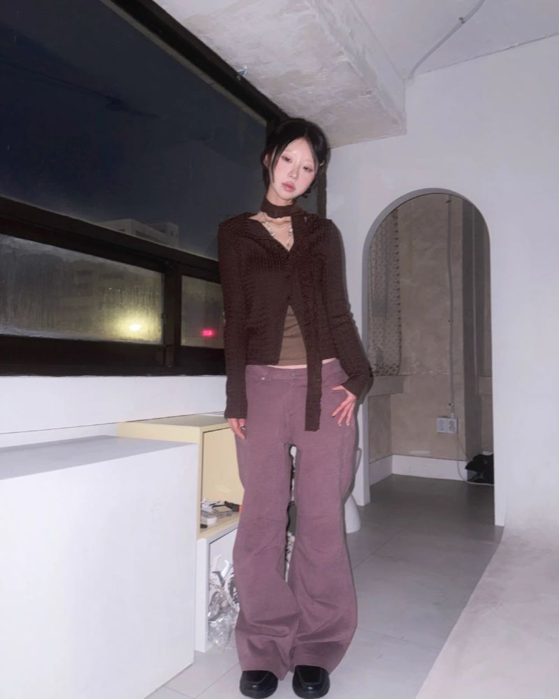 (2color) Check Back Pocket Peach Bootcut Pants