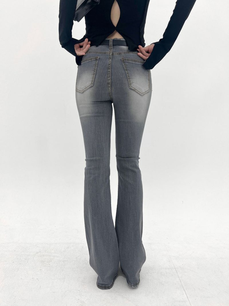 White washing boots-cut denim pants (Light gray)