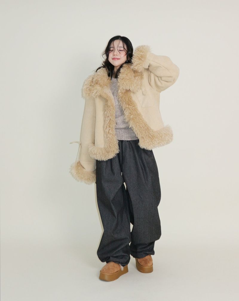Terry Stripe Banding Carpenter Wide Denim Pants (for all four seasons)