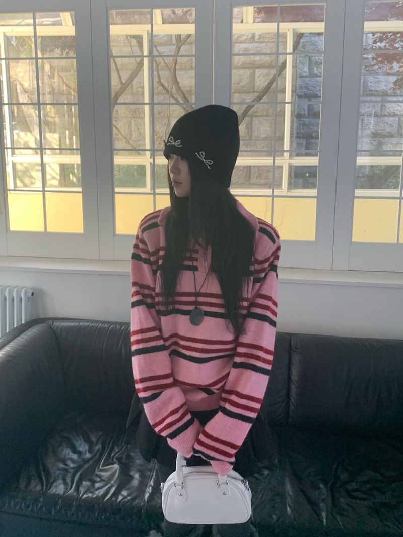 Candy Parade Collar Stripe Knit