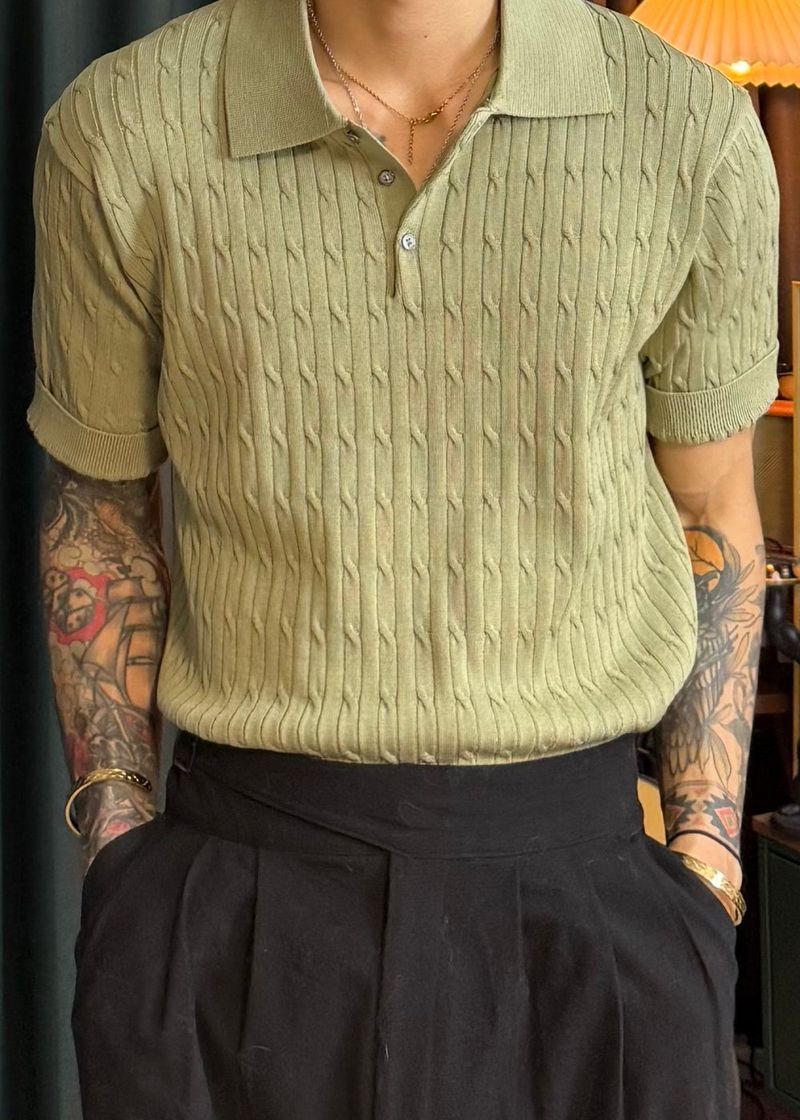 S/S Cable Collar Short Sleeve Knit 8COLOR
