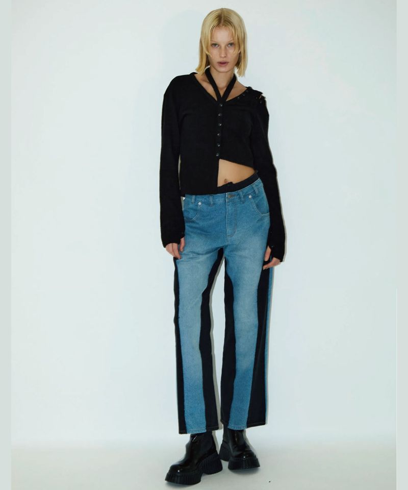 BICOLOR FRAY STRAIGHT PANTS