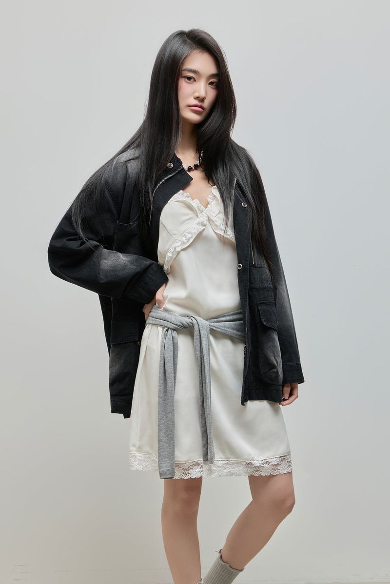 Washed High-Neck Field Jacket_Black