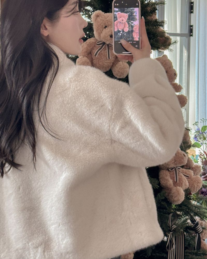 High neck fur jacket