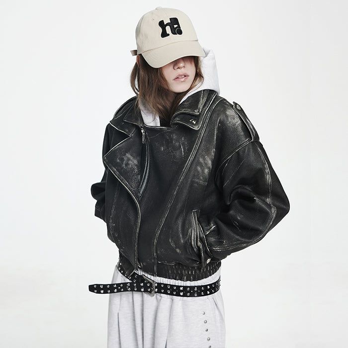 Double-collar shoulder outerwear_DARK GRAY
