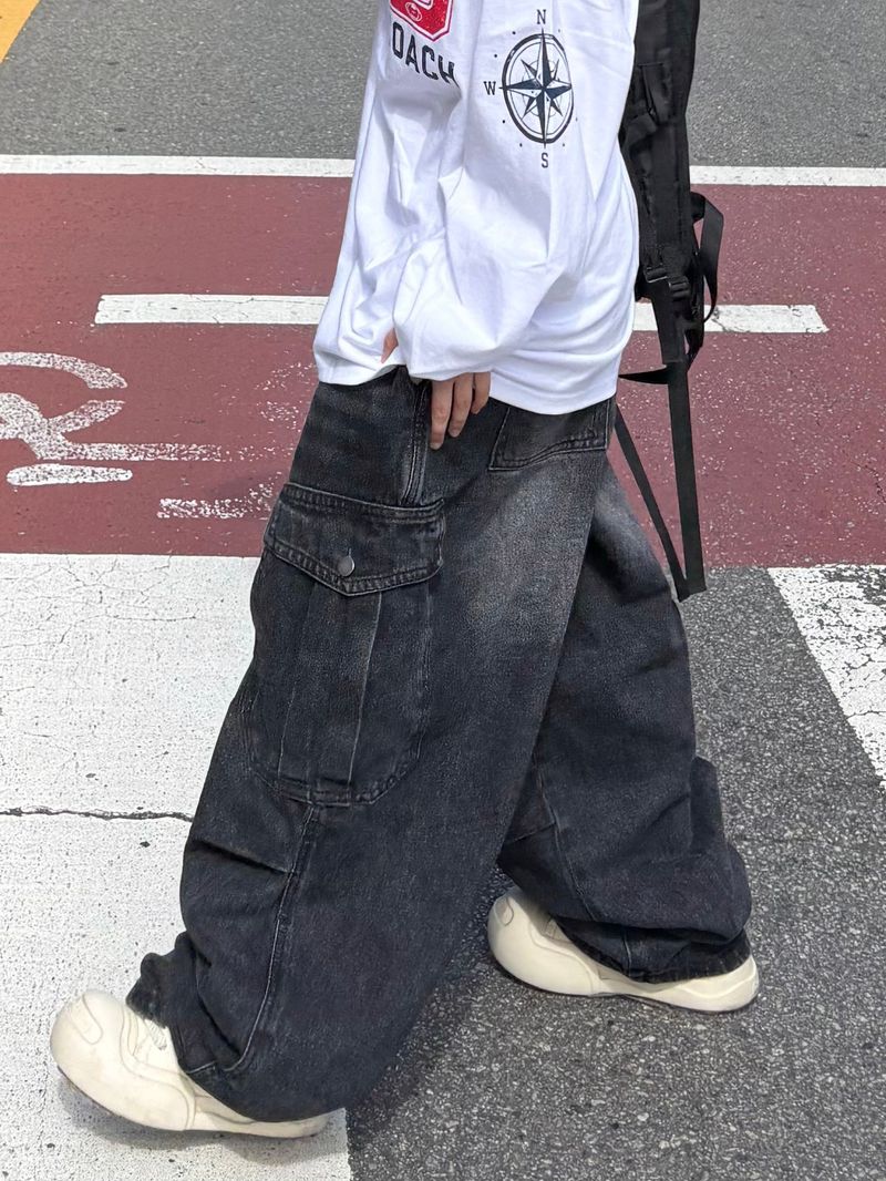 denim button cargo pants