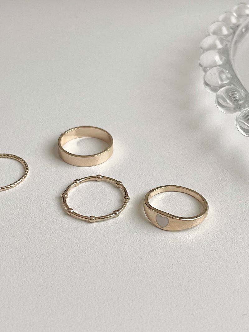 [4 set] bold prime heart layered ring set / 2 colors / volume line