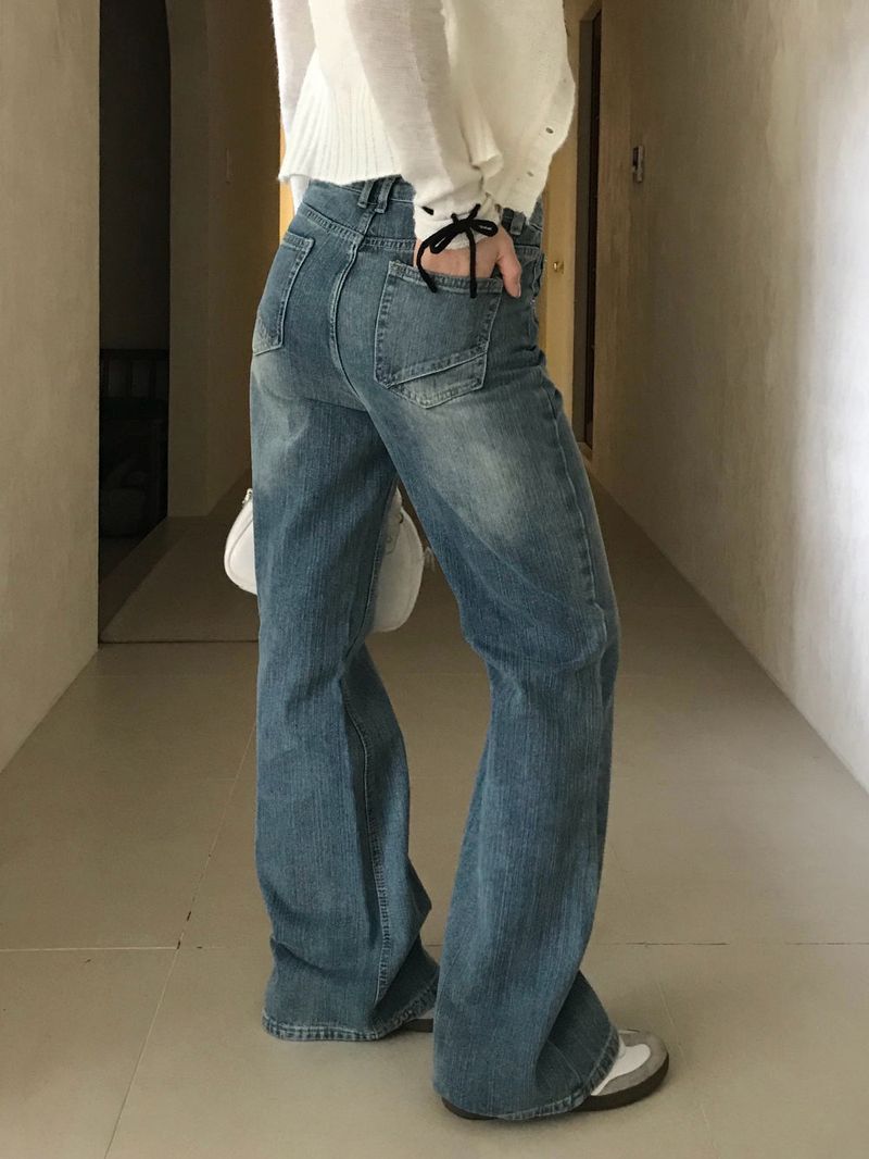 Pomel Lace Trimming Semi Bootcut Pants