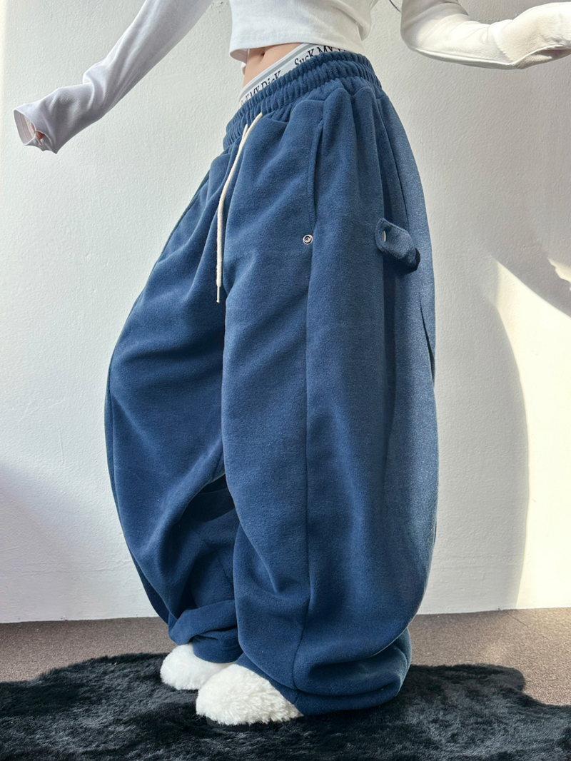 BOTH-SIDES FLEECE SNAP LONG PANTS 🧸🩵🤍6COLOR