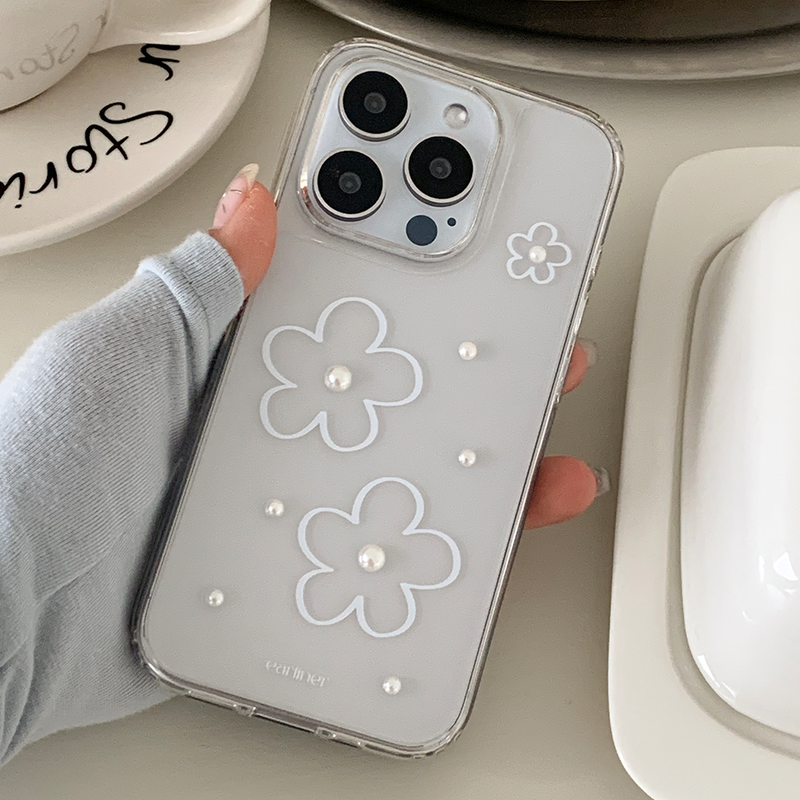 [handmade] white flower pearl jelly hard case