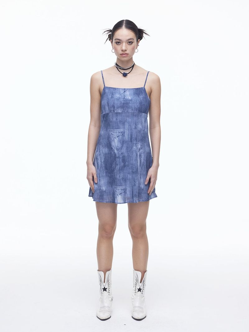 DILETTANTISME（ディレッタンティズム）の「Denim Print Mesh OPS(BL)（Dresses）」