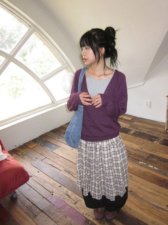 Noelle Vintage Check Banding Long Skirt