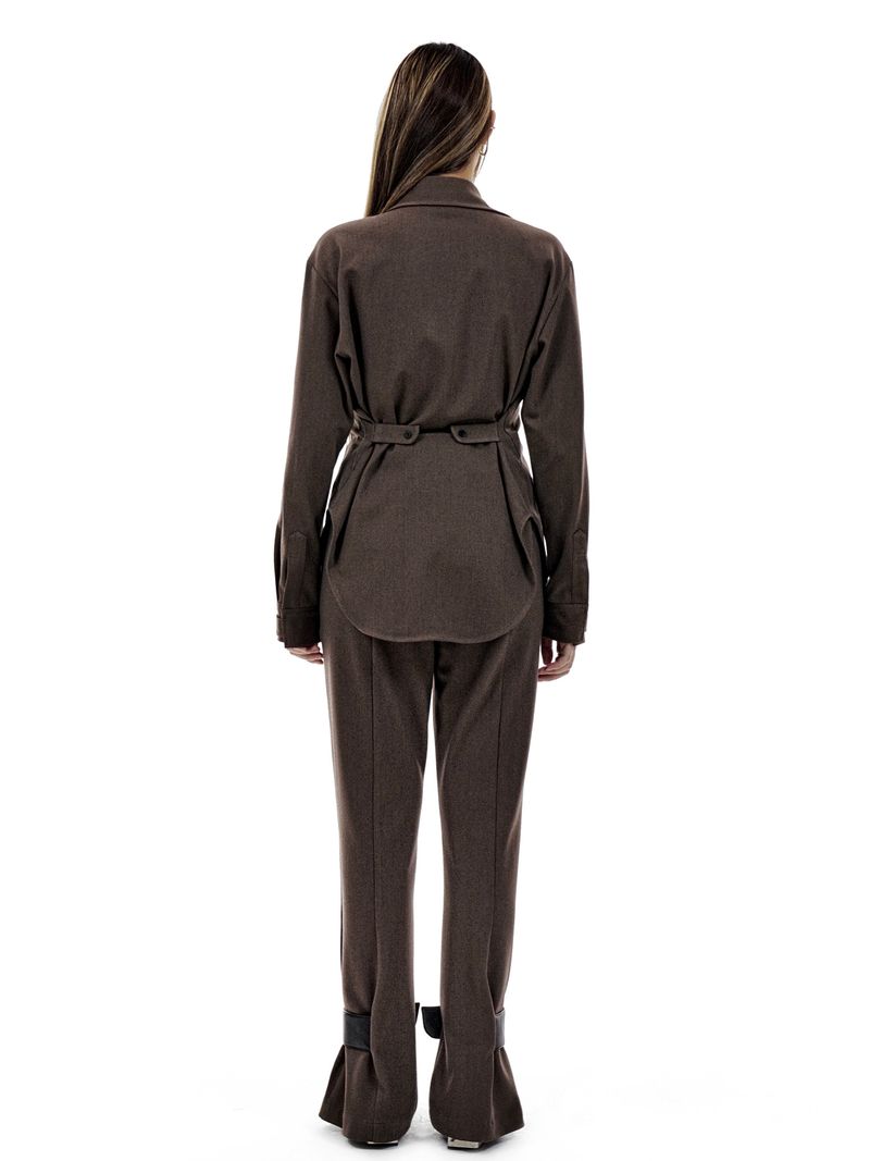 UNBALANCED BUTTON STRAP SHIRT