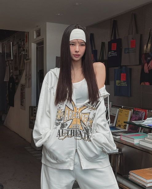 Cross Vintage Printing Two-Way Hood Zip-Up