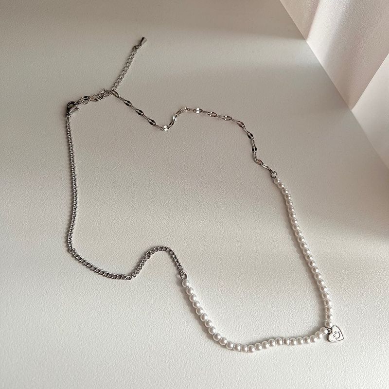 juro Surgical Steel Pearl Heart Smile Kitch Layered Short Necklace