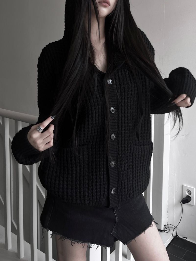pocket waffle hood cardigan (unisex)