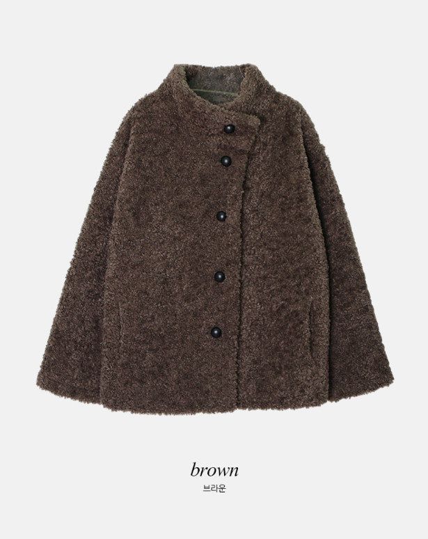 #Fluffy Boucle Ｈigh Neck Half Coat (4color)