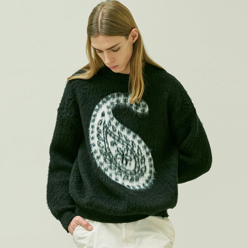 BULKY BRUSH PAISLEY SWEATER BLACK