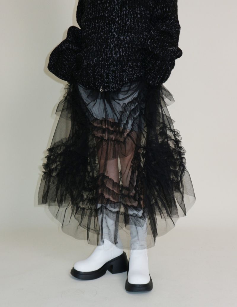 UZYOUNG(ユズヨン)の「Hayley Cancan See-Through Lace Long Skirt(Skirts)」