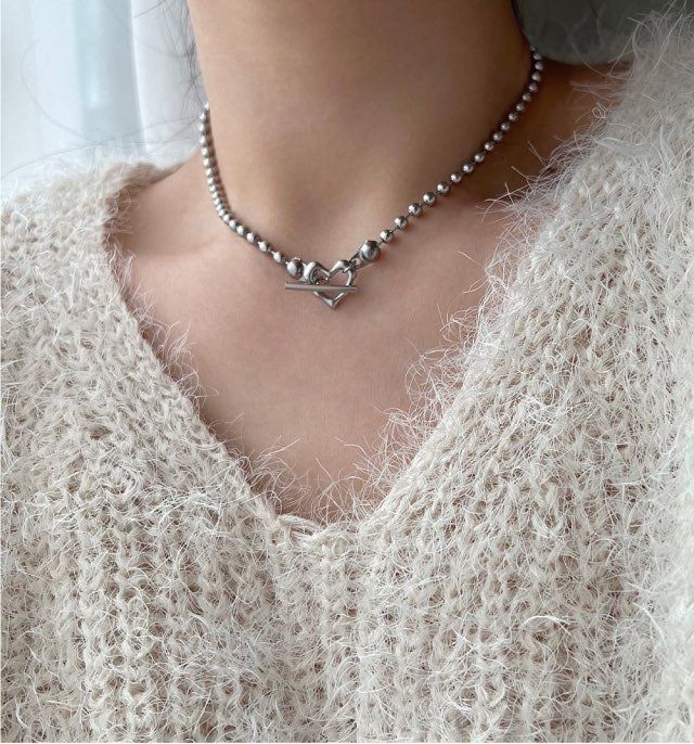 cho Ball Chain Heart Bold Daily Look Choker Short Necklace