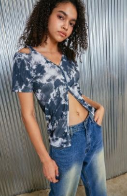 tiedye open tee_ navy