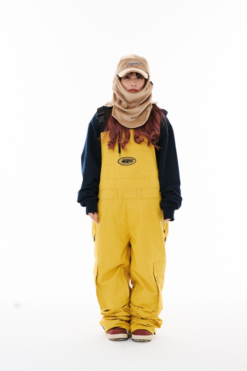 BSRABBIT(ビエスラビット)の「CARGO POCKET WIDE BIB PANTS HERRINGBONE MUSTARD(Pants)」