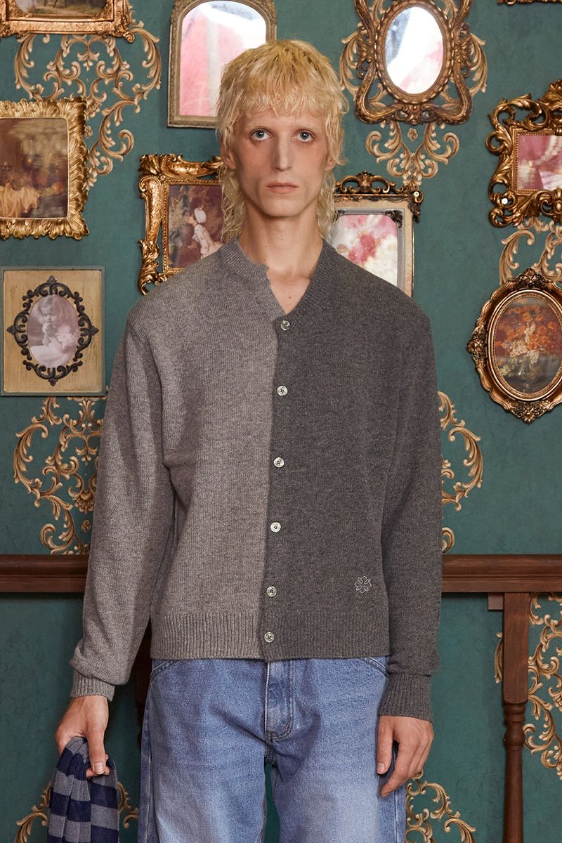 UNALLOYED(アナロイド)の「ASYMMETRY WOOL CARDIGAN / CHARCOAL&GREY(Tops)」