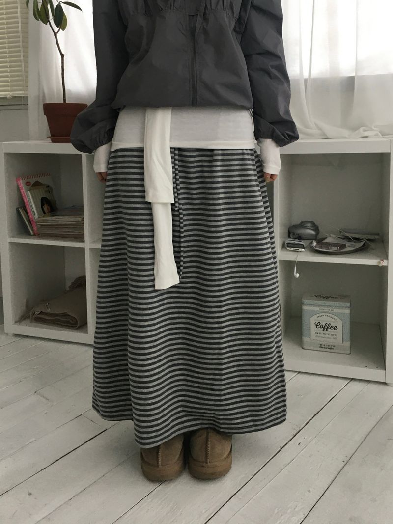 Bunny Stripe Banding Long Skirt (2c)