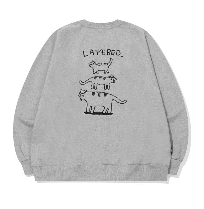 Layered Cat Embroidered Sweatshirt