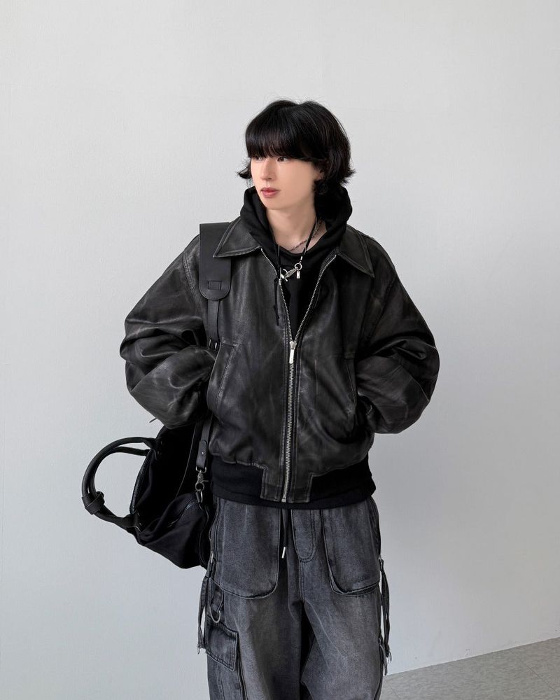 Akaza cropped leather jacket