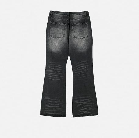 Groove cat-washed rivet flare denim pants