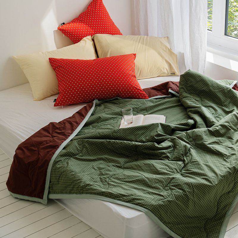 Borderline Pattern Reversible Summer Comforter - Green Double Check - SS size