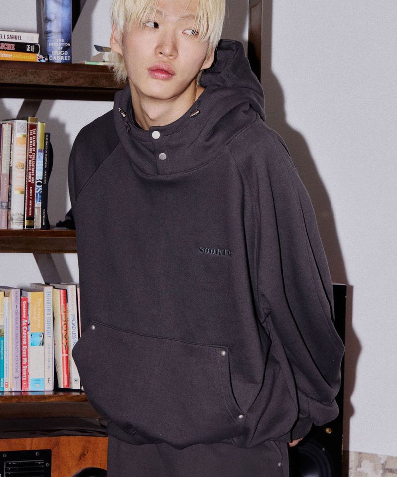 SNAP LOGO BALLOON HOODIE_BEIGE CHARCOAL
