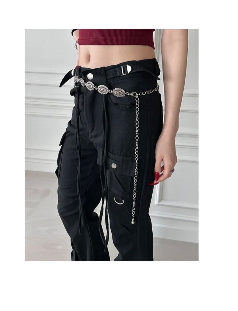 Strap pin tuck pocket pants