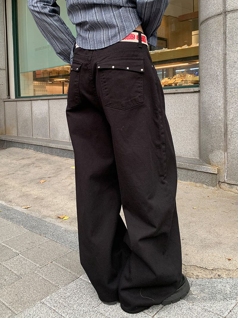 STUD FLAP COTTON JEANS