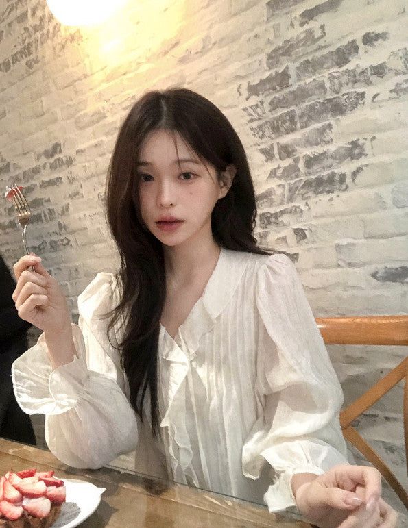 AD Strap Pintuck Frill Ruffle Blouse (3color)
