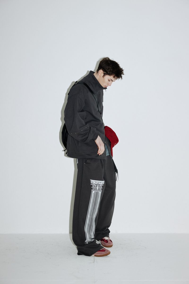Rivet Wide Sweat Zip-up (Cement-charcoal)