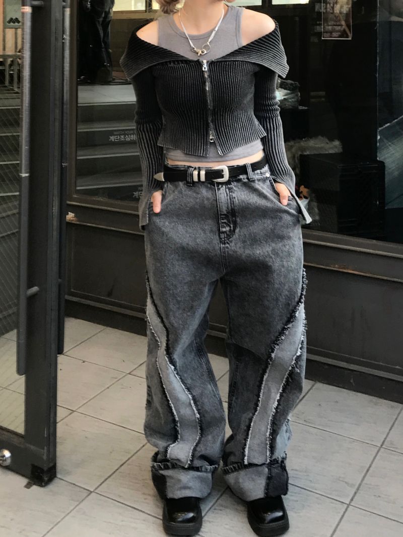 heenytsuki（ヒニツキ）の「Unique cutting line grunge wide denim pants（Pants）」