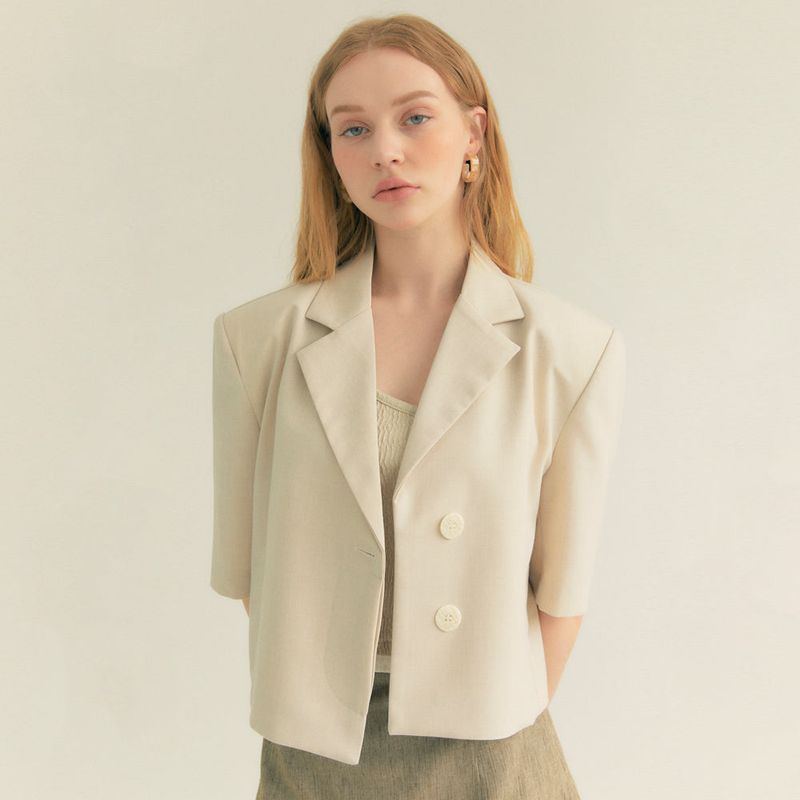 Crop Unbal Half Sleeve Jacket (Ivory)