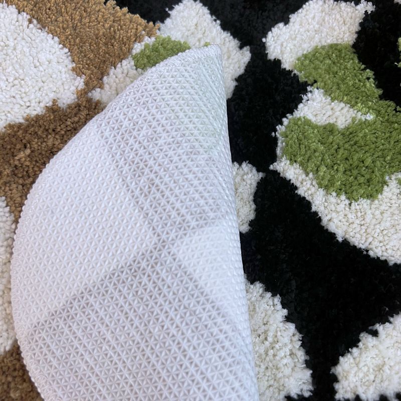 Green flower wave checkerboard tufting rug