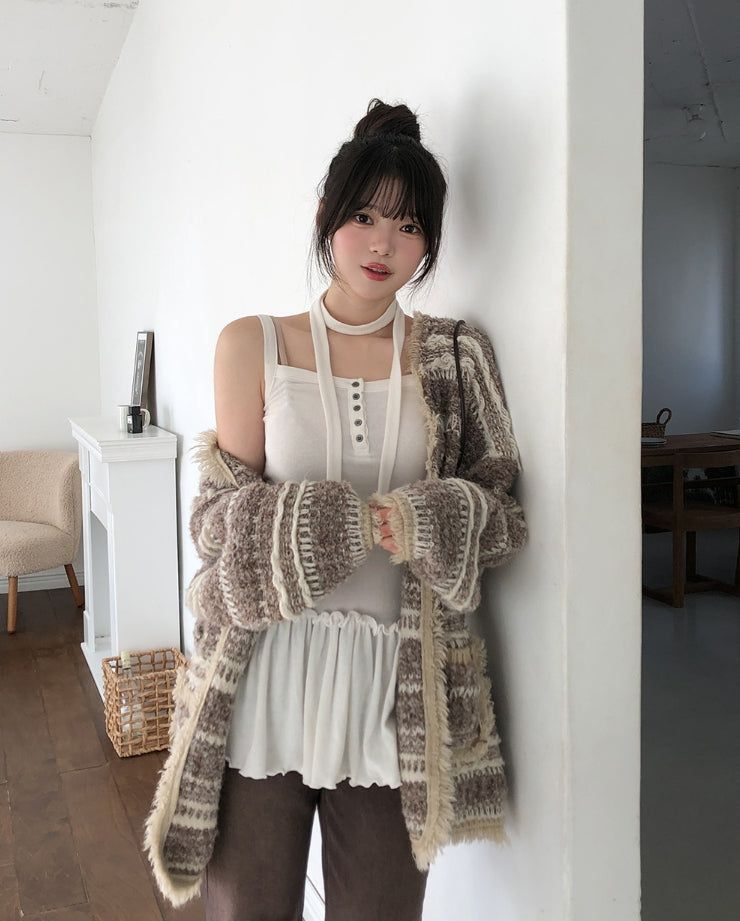 Tiz Button Ruffle Layered Sleeveless Scarf Set