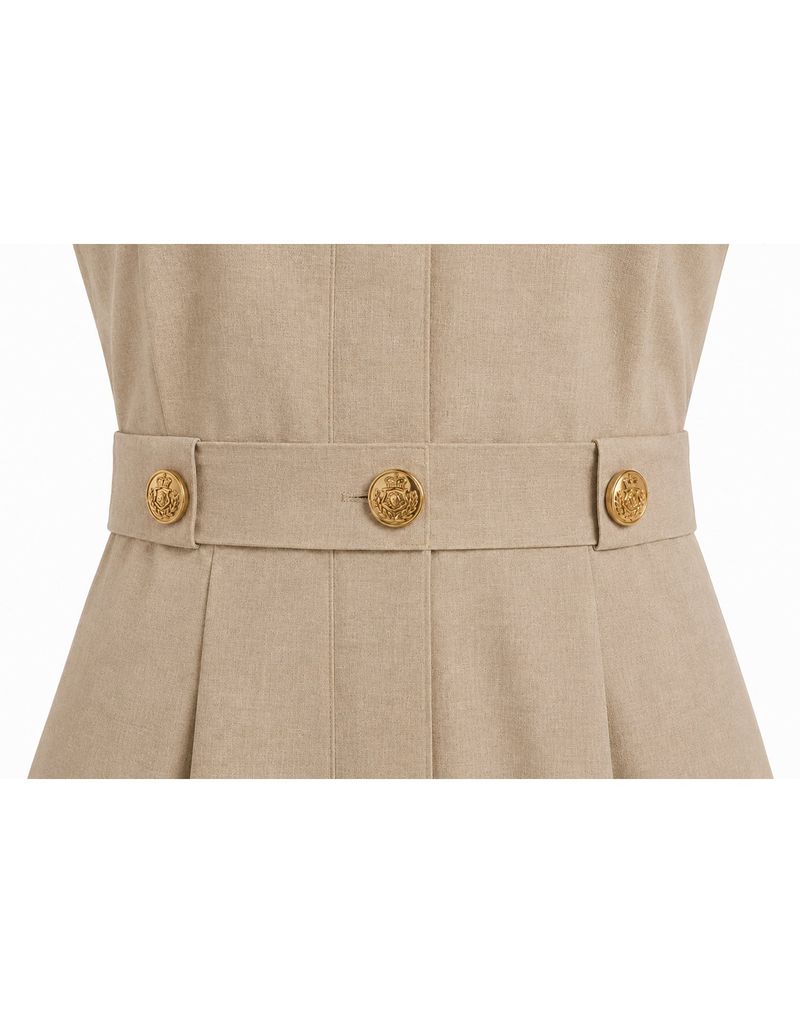 Arienne Gold Button Safari Mini Dress Sandbeige