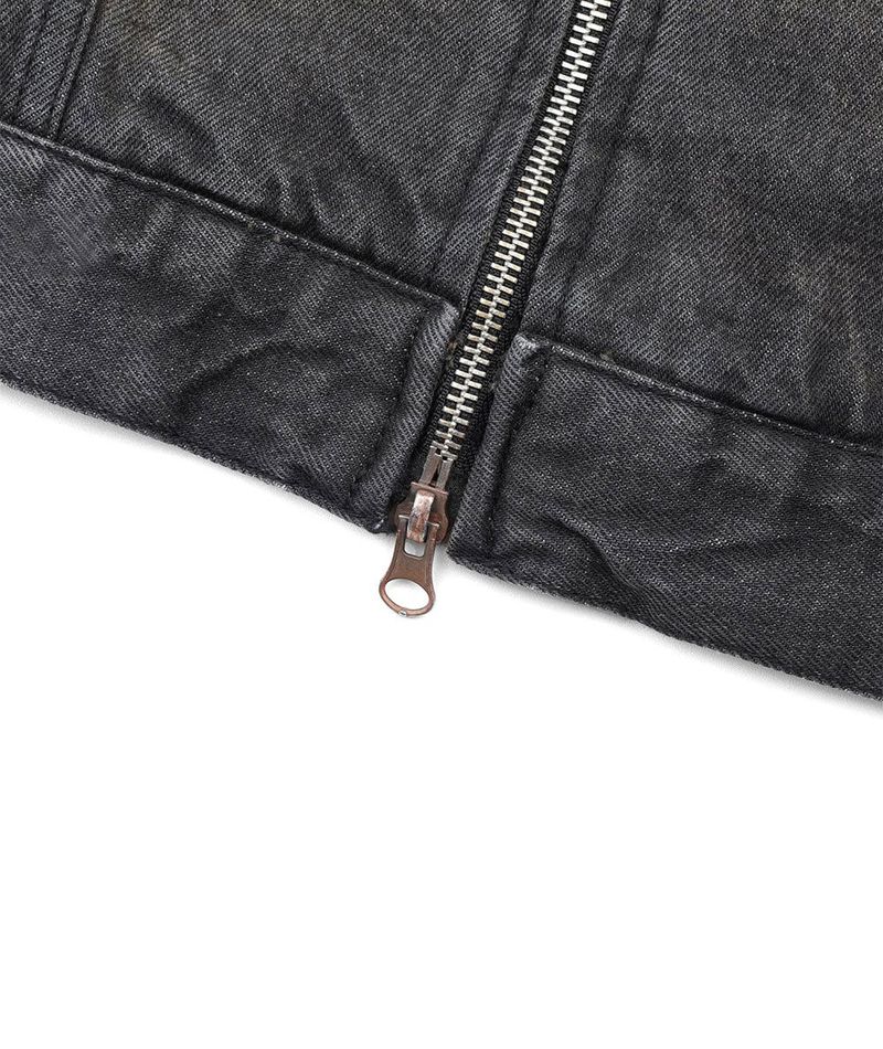 Washed Crop Track Denim Jacket - Black
