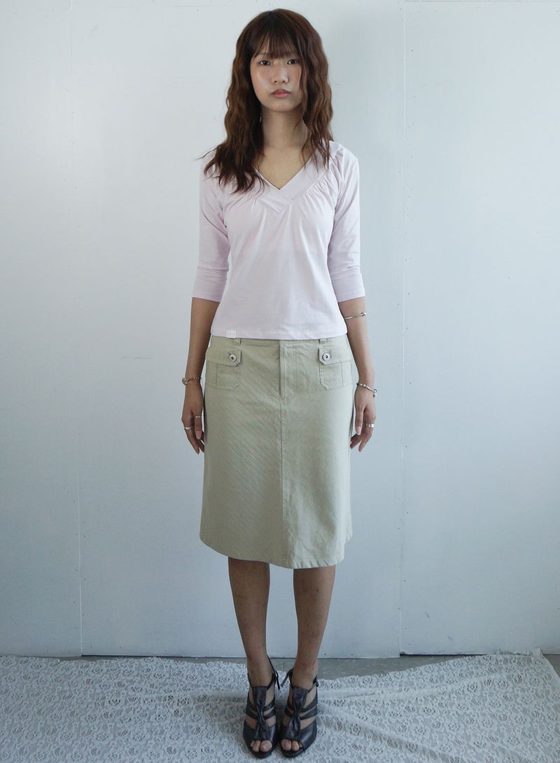 Shirring V-neck Top -Pink